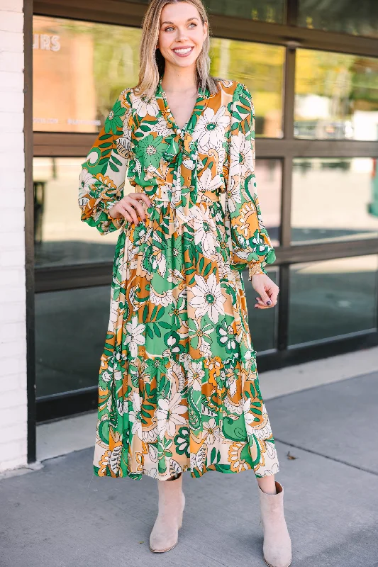 Final Clearance All For You Green Floral Midi Dress