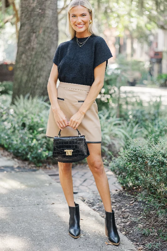 Midnight Madness More Than Love Tan Faux Leather Skirt