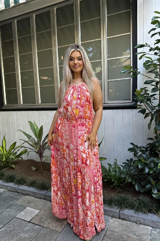 Hurry In Calypso Maxi Dress - Pink Print