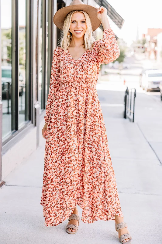 Referral Discount Search For Joy Taupe Brown Ditsy Floral Maxi Dress