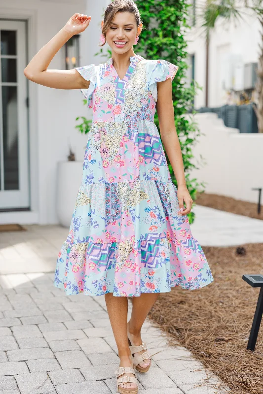 Unbeatable Prices Keep It Going Blue & Pink Floral Midi Dress