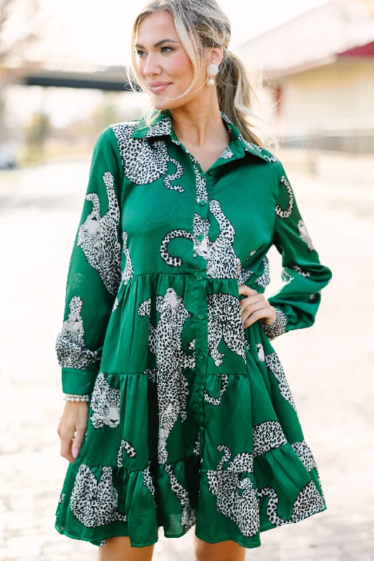Price Slash Give Your All Green Leopard Dress