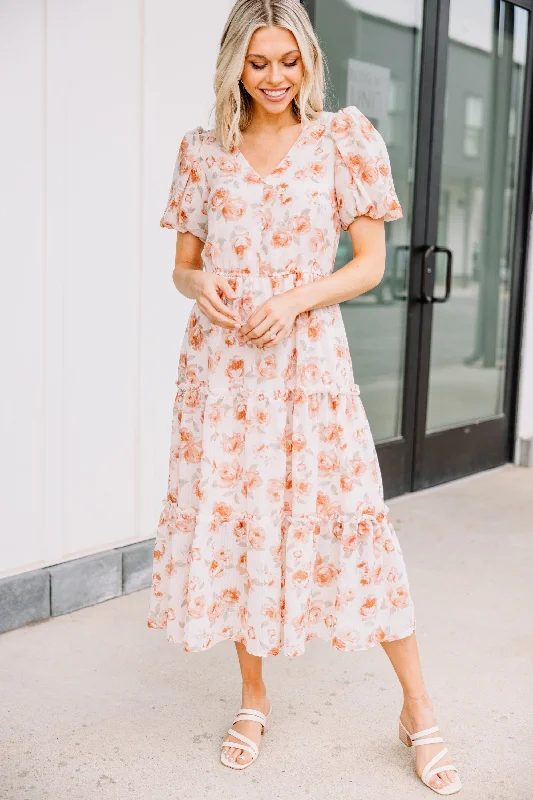 Fantastic Deals Feeling Present Dusty Orange Floral Midi Dress