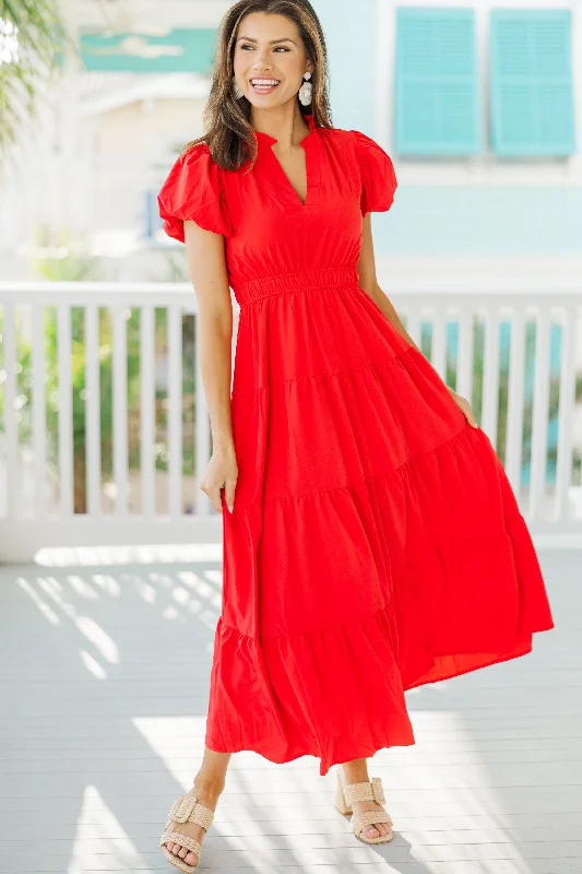 Price Drop Coming Back For You Red Tiered Midi Dress