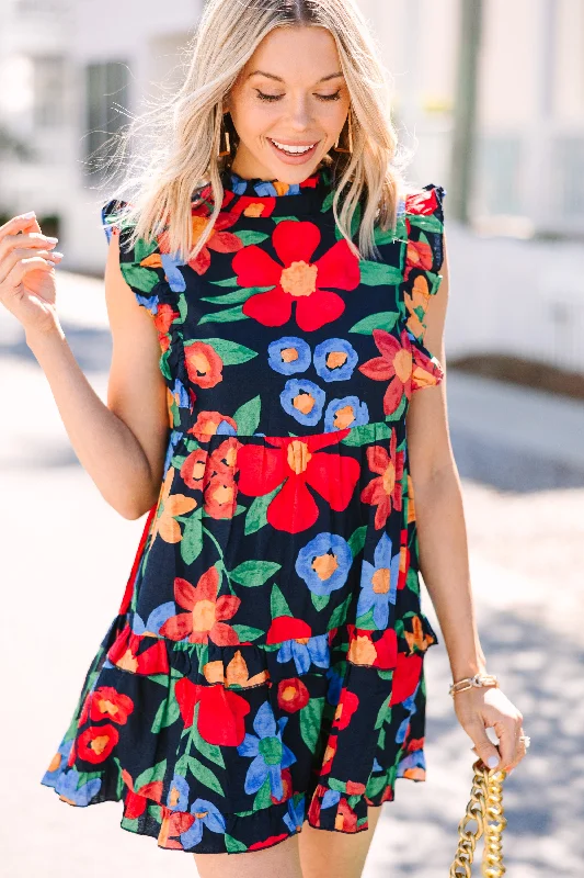 Discount Mania A True Beauty Navy Blue Floral Dress
