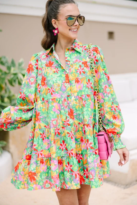 Buy More, Save More Feeling Fine Green Floral Babydoll Dress
