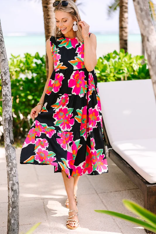 Year-End Sale See You There Black Floral Midi Dress