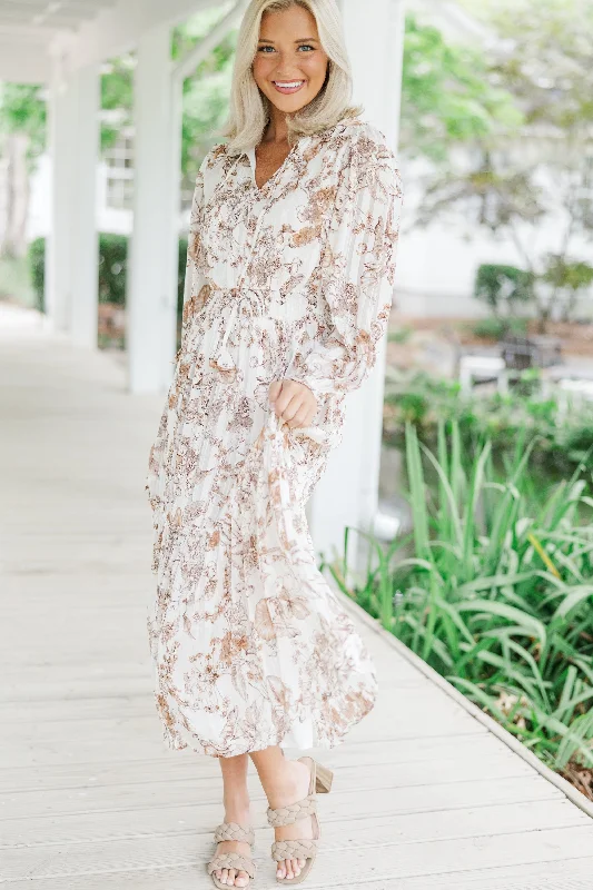 Savings Galore Finally Found You Brown Toile Midi Dress