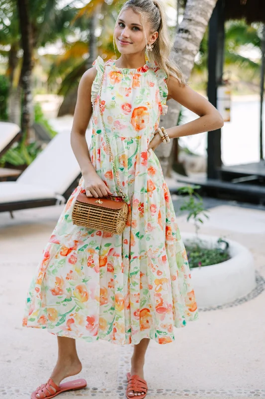 Clearance Event Just A Dream Orange Floral Midi Dress