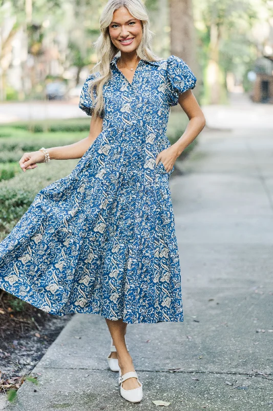 Last Chance Perfect For You Navy Paisley Button Down Midi Dress