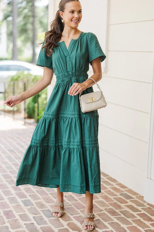 Price Reduction It's In The Air Emerald Green Tiered Midi Dress