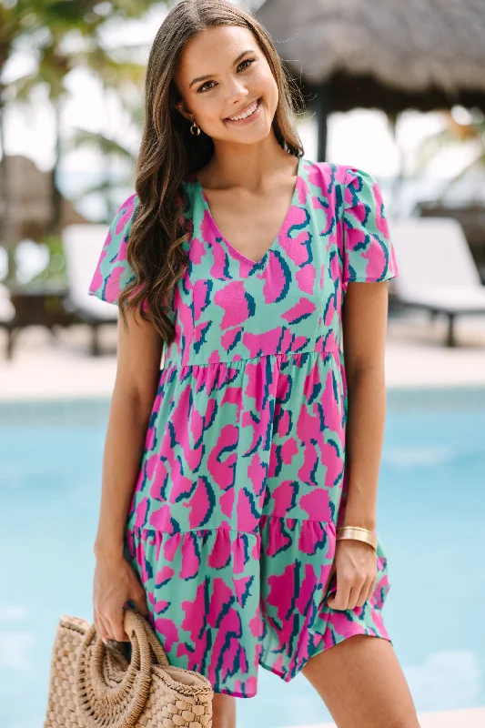 Steals and Deals I See The Light Emerald Green Leopard Babydoll Dress