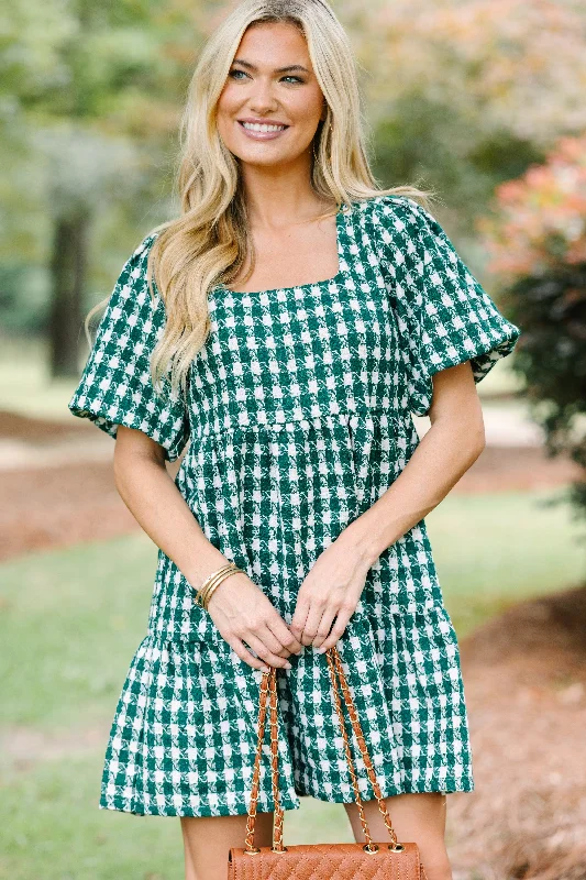 Shop and Save Never Left Behind Hunter Green Houndstooth Mini Dress
