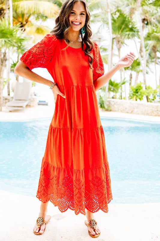 Must-Have Deals All You Need To Know Red Eyelet Midi Dress