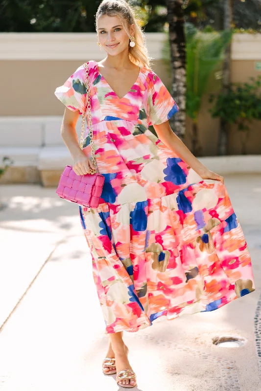 Huge Discounts Lead The Way Pink Abstract Maxi Dress