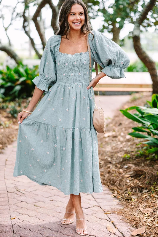 Price Cut Always With You Sage Green Embroidered Midi Dress