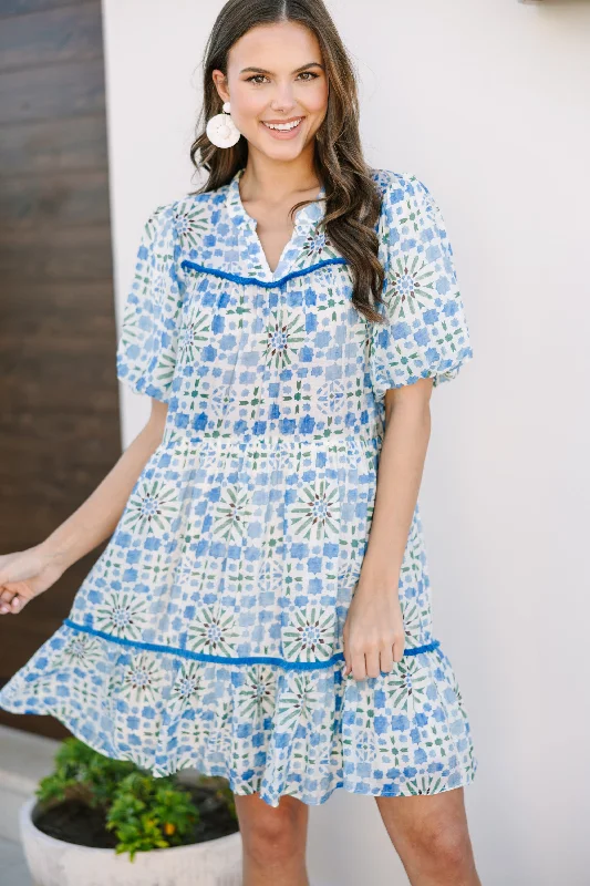 Massive Deals Well Known Blue Abstract Dress