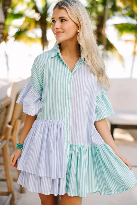 The Best Prices Call On You Green Striped Babydoll Dress
