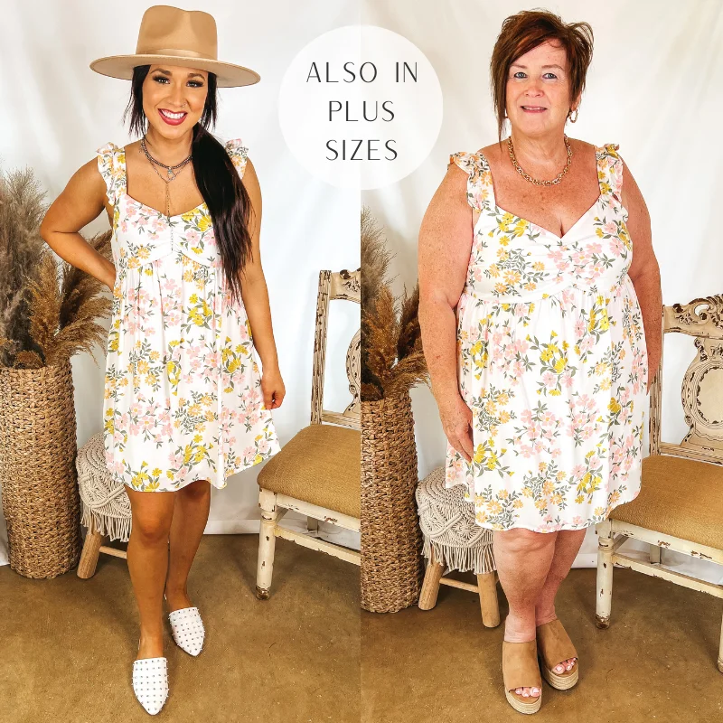 Stock Clearance Love Out Loud Floral Tank Top Dress with Ruffle Straps in White