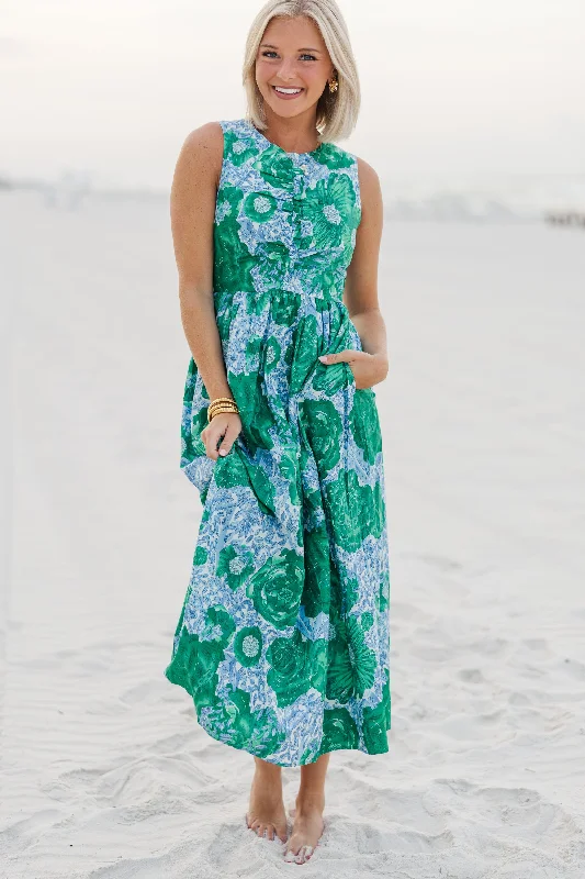 Overstock All Together Now Green Floral Midi Dress