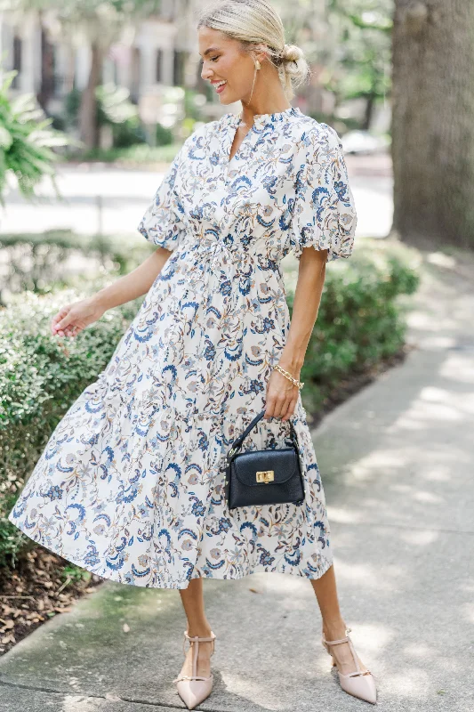 Hot Deal It's A Match Off White Floral Midi Dress