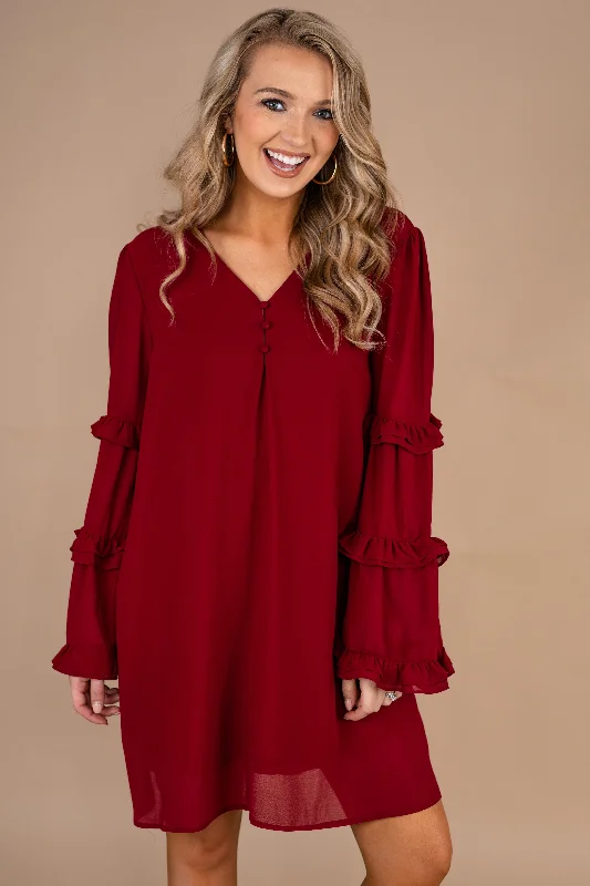 Bargain Prices The Way You Move Wine Red Ruffled Dress