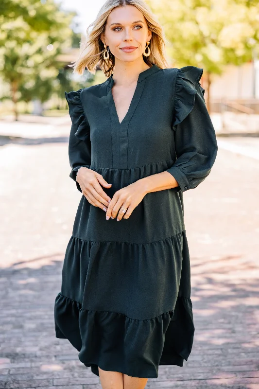 Savings Galore Pursue Your Dreams Dark Hunter Green Ruffled Midi Dress
