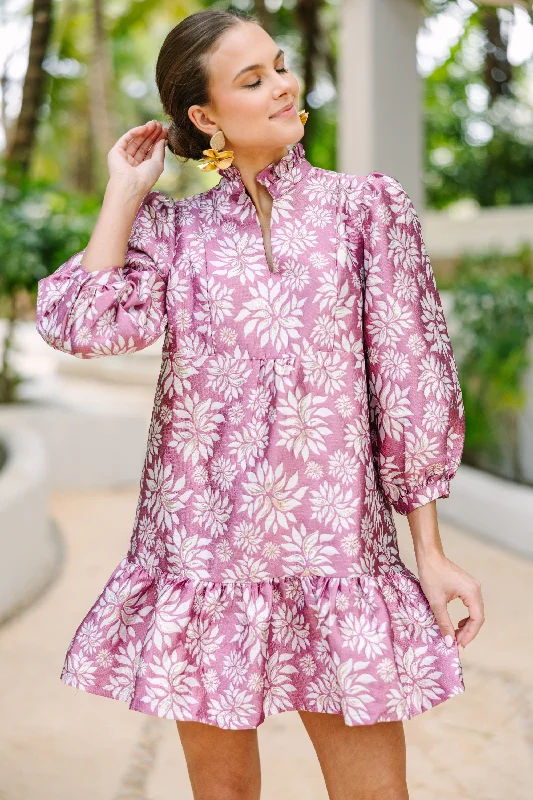 Act Now Free To Be Mauve Pink Floral Babydoll Dress