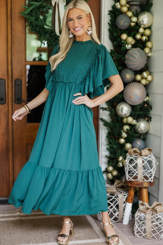 Major Savings All The Good Emerald Green Ruffled Midi Dress