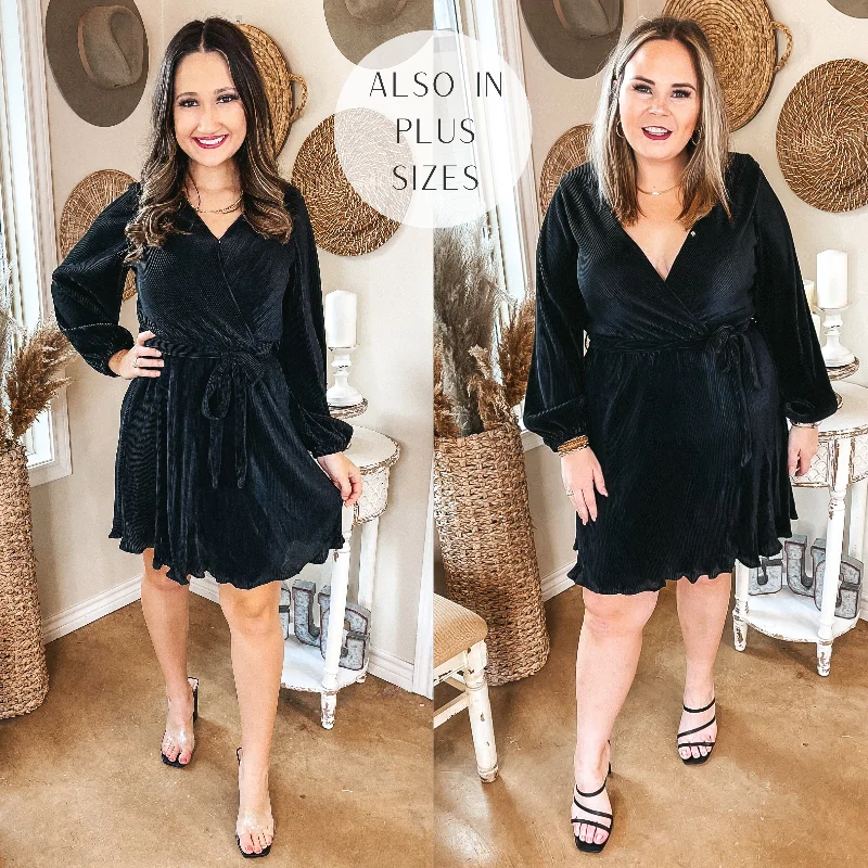 Low Prices Learning Something New Pleated Long Sleeve V Neck Dress in Black