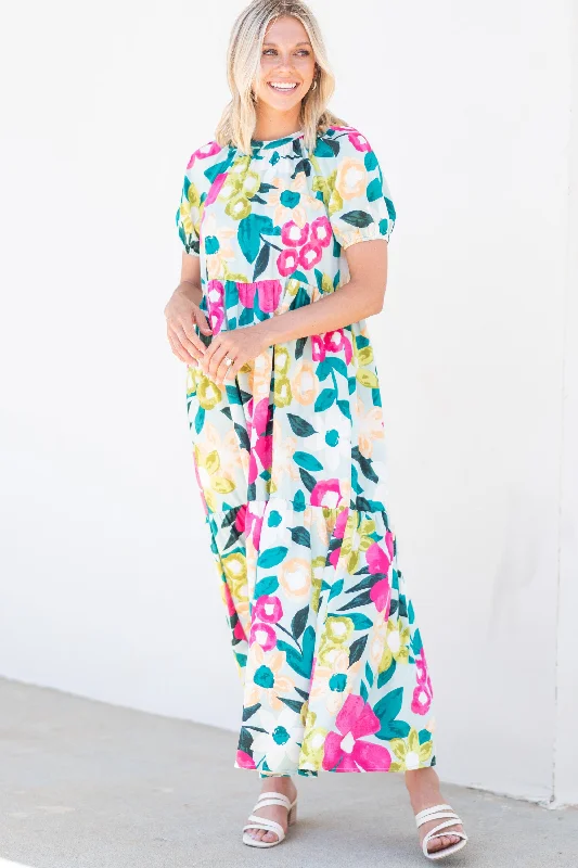 Early Bird Discount This Is It Mint Green Floral Maxi Dress