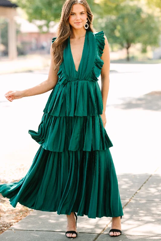 Price Blitz For The Drama Apline Green Ruffled Midi Dress
