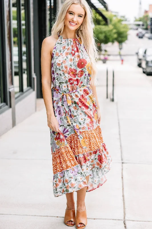 Deal of the Day No Doubt Clay Orange Floral Midi Dress