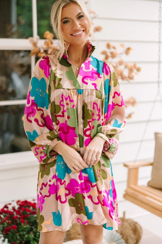 New Markdowns Always With Love Taupe Brown Floral Babydoll Dress