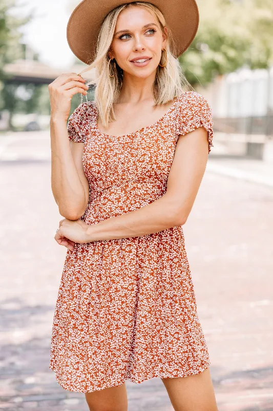 Super Sale Give Joy Terracotta Red Ditsy Floral Dress