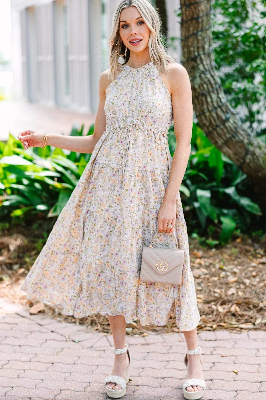 Incredible Offers Can't Let You Go Cream White Floral Midi Dress