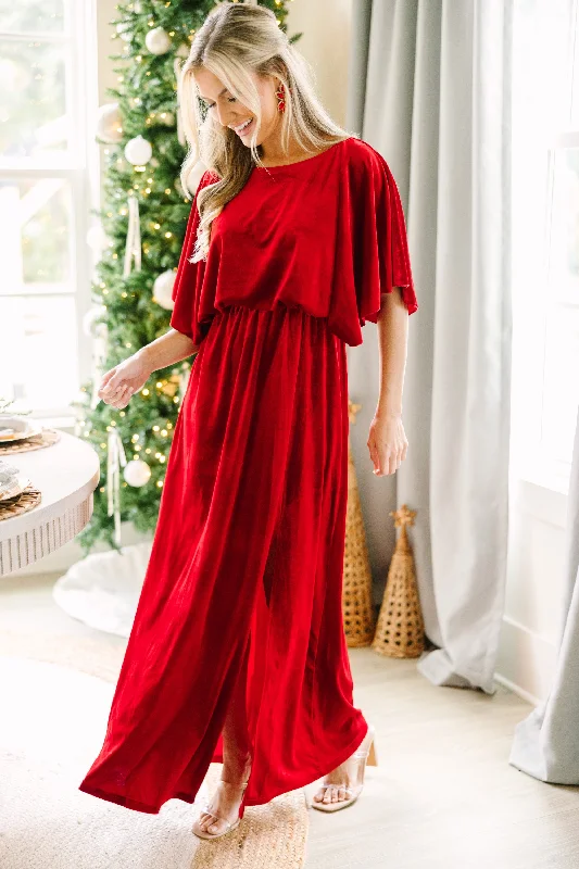 Limited Time Out On The Dance Floor Red Velvet Maxi Dress