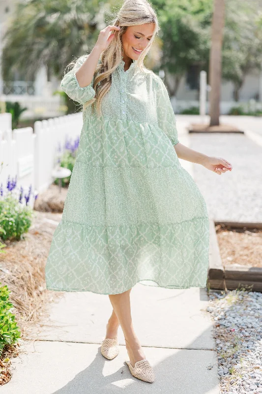 Price Smash Just For You Sage Green Floral Midi Dress