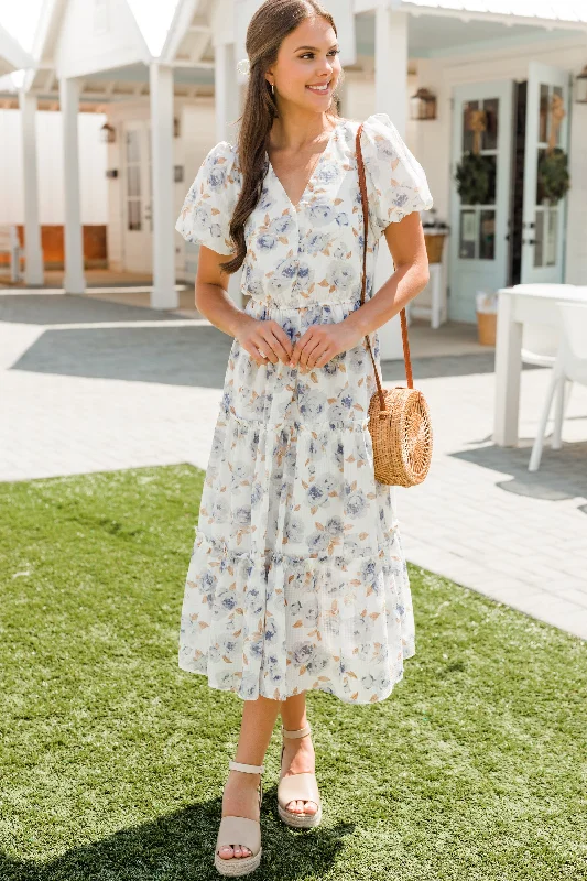 Special Savings Feeling Present Light Blue Floral Midi Dress