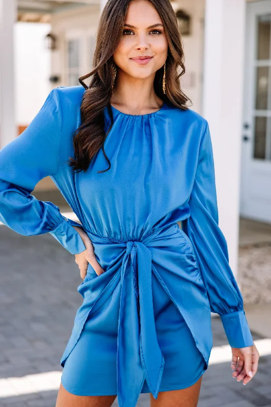 Exclusive Savings Feeling Fine Cobalt Blue Satin Dress