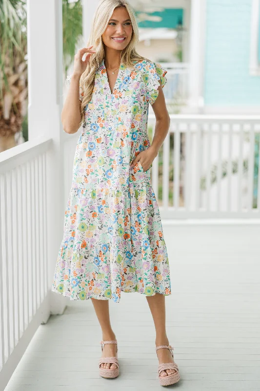 Incredible Offers Always Ready Cream White Floral Midi Dress