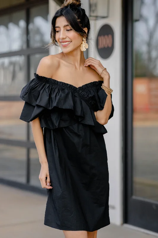 Super Bargain Run Away Black Ruffled Dress