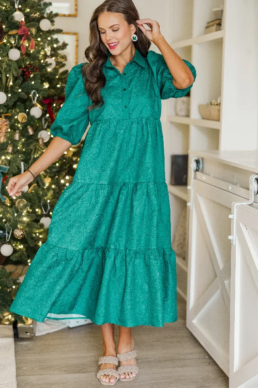 Price Buster Love Found Emerald Textured Tiered Midi Dress