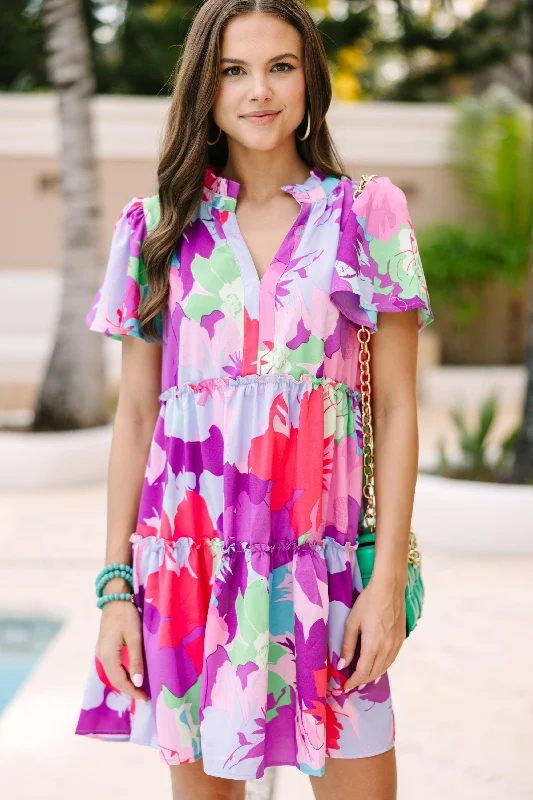 Unbeatable Prices Run To You Purple Floral Dress