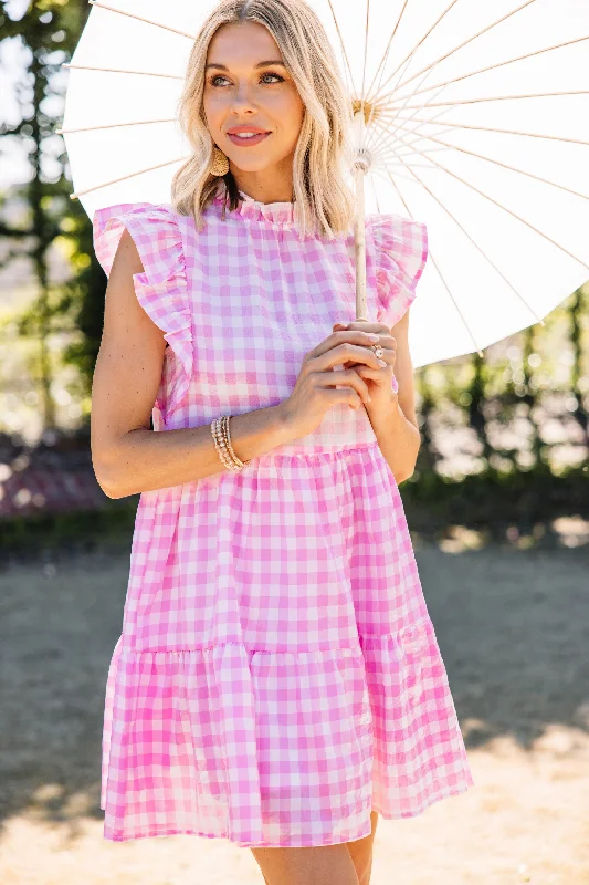 Don't Wait Best Day Ever Pink Gingham Babydoll Dress