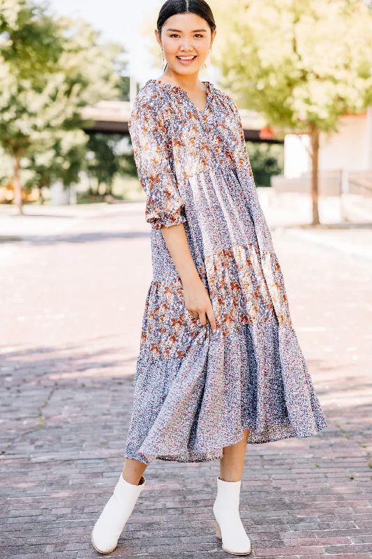Today Only Keep Coming Back Blue Mixed Print Midi Dress