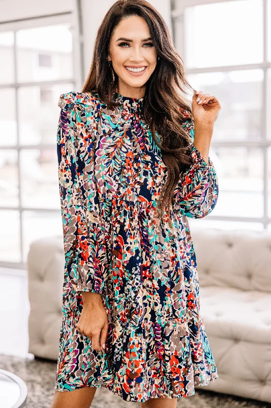 Incredible Offers Nothing To Lose Navy and Orange Babydoll Dress