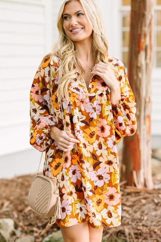 Exclusive Access Show You Off Mocha Brown Floral Babydoll Dress