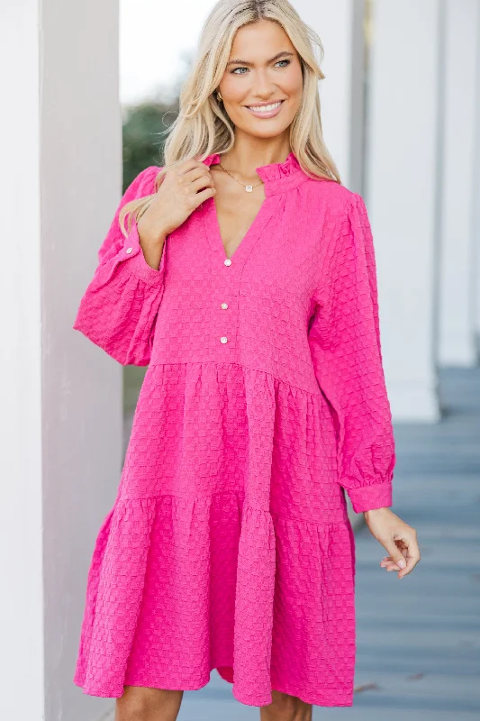 Price Buster All Up To You Hot Pink Textured Dress