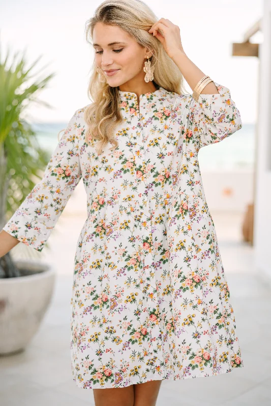 Year-End Clearance Believe What I Say Ivory Ditsy Floral Shirt Dress